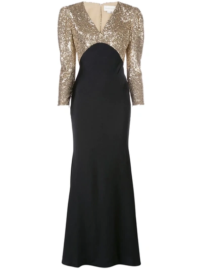 Sachin & Babi Sequin Embroidered Gown In Gold