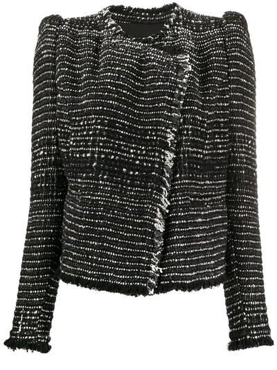 Iro Diana Puff Shoulder Tweed Jacket In Black/silver