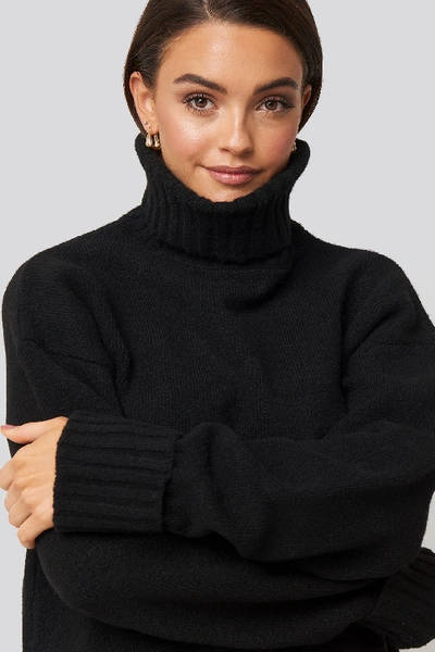 Afj X Na-kd Folded Sleeve Oversize Sweater - Black