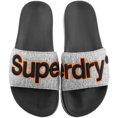 Superdry Classic Embroidered Pool Sliders In Grey