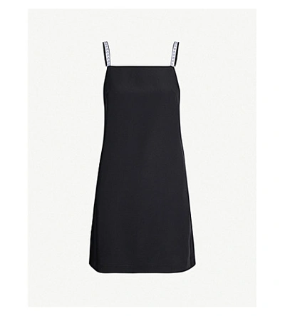 Calvin Klein Branded-straps Stretch-jersey Slip Mini Dress In Black