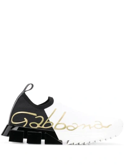 Dolce & Gabbana Sorrento Logo-print Stretch-knit Slip-on Sneakers In Multicolor