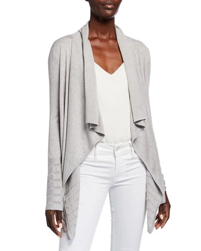 Neiman Marcus Super Fine Lattice Stripe Draped Silk/cashmere Cardigan In Pearl Grey
