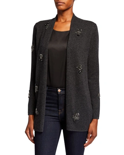 Neiman Marcus Cashmere Scattered Sequin Open-front Cardigan In Charcoal
