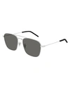 Saint Laurent Men's Square Double-bridge Metal Sunglasses In Shiny Silver/gray