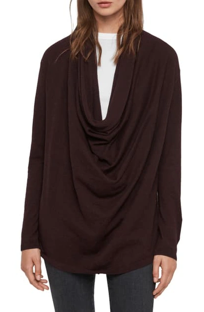 Allsaints Remmy Cowl-neck Sweater In Burgundy Red Marl