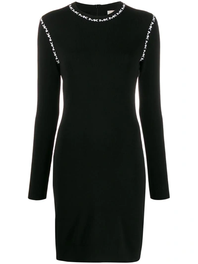Michael Michael Kors Long-sleeve Logo Trim Mini Dress In Black