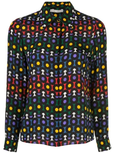 Alice And Olivia Willa Large Collar Print Silk Shirt In Neutral