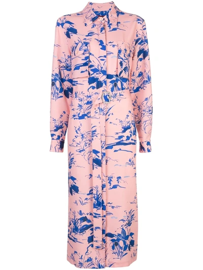 Sies Marjan Floral Print Crepe Long Sleeve Midi Shirtdress In Multicolor