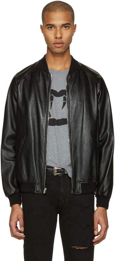 Saint Laurent Black Leather Oversized Teddy Bomber Jacket | ModeSens
