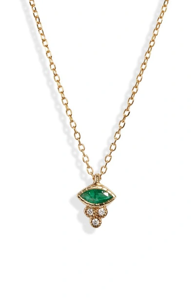 Jennie Kwon Designs Marquise Emerald Crown Necklace In Yellow Gold/ Diamond/ Emerald