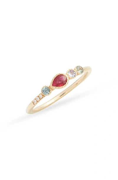 Jennie Kwon Designs Ruby Teardrop Diamond Ring In Yellow Gold/ Ruby