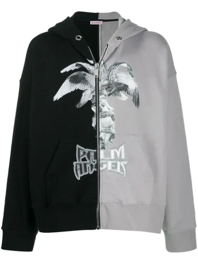 Palm Angels Two Tone Logo Hooded Jacket In Black