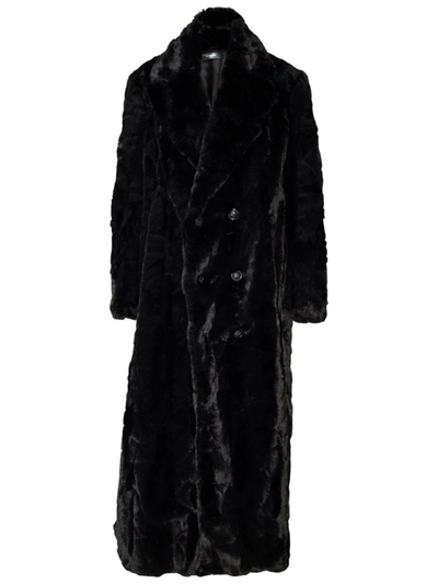 Amiri Full Length Faux Fur Coat In Black