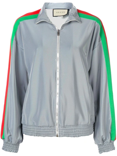 Gucci Grey Women's Web Striped Track Jacket In Silver