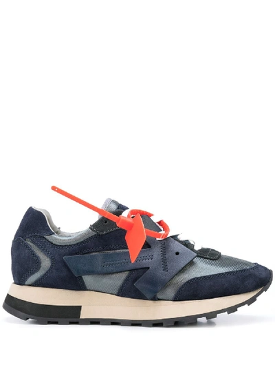 Off-white Mixed Media Low-top Sneakers In Navy