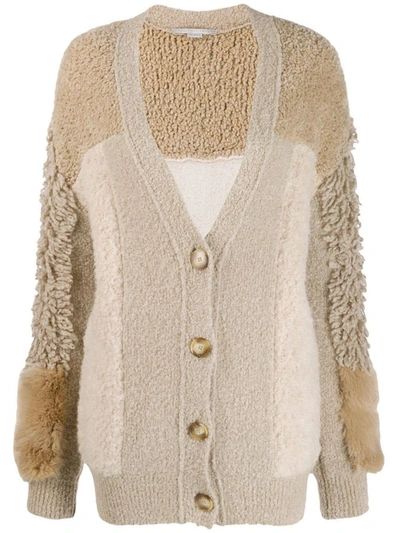 Stella Mccartney Faux Fur-trimmed Knitted Cardigan In Beige