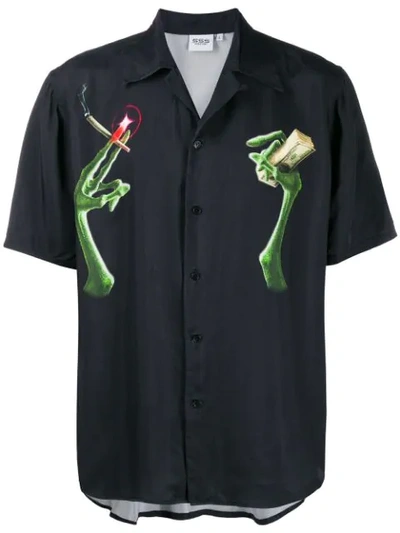 Sss World Corp Short Sleeve Printed Viscose Shirt In Black
