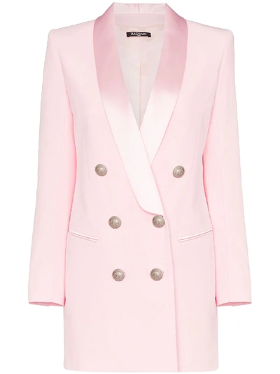 Balmain Crepe & Satin Mini Jacket Dress In Pink