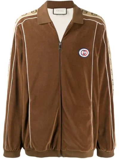 Gucci Brown Men's Gg Side Panelled Zipped Jacket In Neutrals