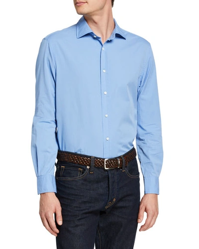 Ralph Lauren Men's Solid Cotton Sport Shirt In Blue
