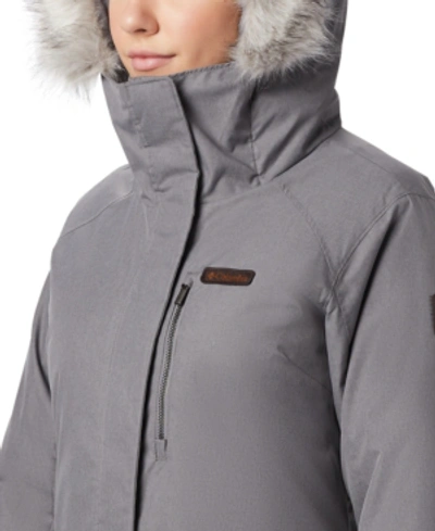 Columbia Plus Size Suttle Mountain Hooded Faux-fur-trim Long Insulated Jacket In City Grey