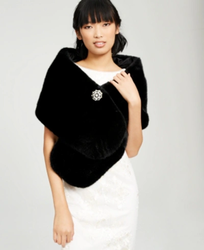 Adrianna Papell Faux-fur Embellished Shawl In Black