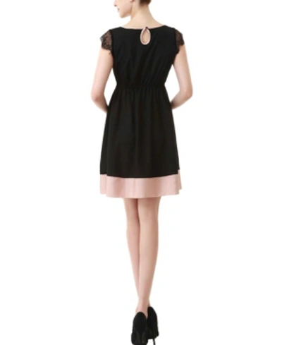 Kimi & Kai Nell Maternity Lace Trim Colorblock Dress In Black