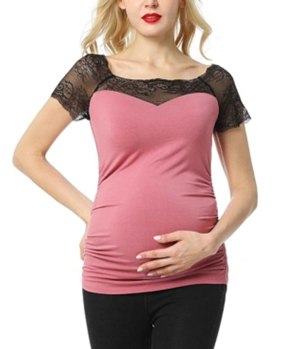 Kimi & Kai Valerie Lace Maternity Top In Dusty Rose