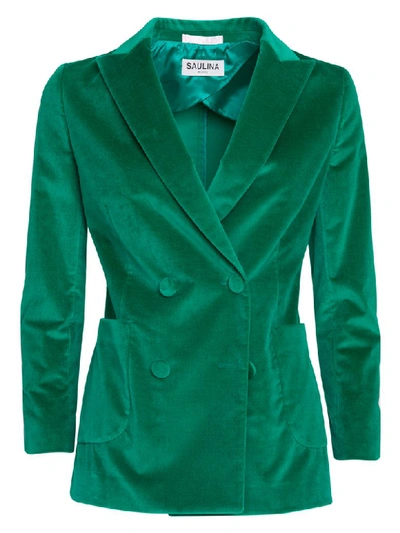 Saulina Double Breasted Cotton Velvet Jacket In Verde