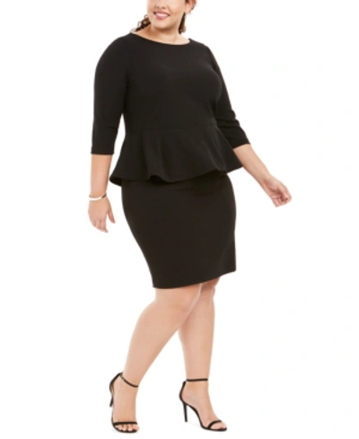 Calvin Klein Plus Size Peplum Sheath Dress In Black