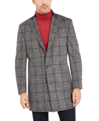 Tallia Orange Men's Slim-fit Gray Windowpane Overcoat