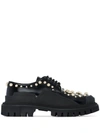 Dolce & Gabbana Polished Calfskin Trekking Derby With Stud Embroidery In Black