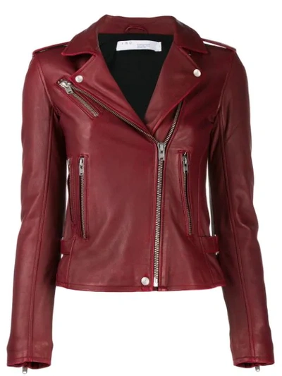 Iro Metallic Cracked-leather Biker Jacket In Red