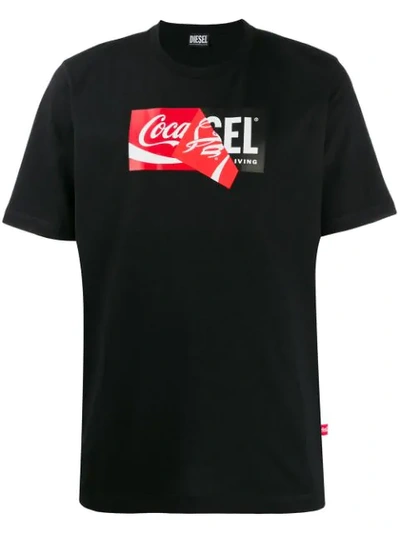 Diesel Recycled Fabric T-shirt With Doublelogo Print In Black