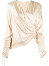 Jonathan Simkhai Ruched Satin Blouse In Neutrals