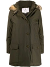 Woolrich Short Single-breasted Coat In Green