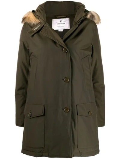 Woolrich Short Single-breasted Coat In Green