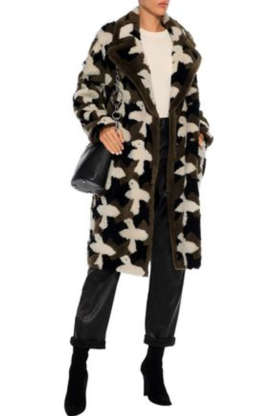 Yves Salomon Woman Crystal-embellished Printed Shearling Coat Dark Green