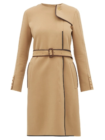 Burberry Leather-trim Belted Wool-blend Coat In Beige