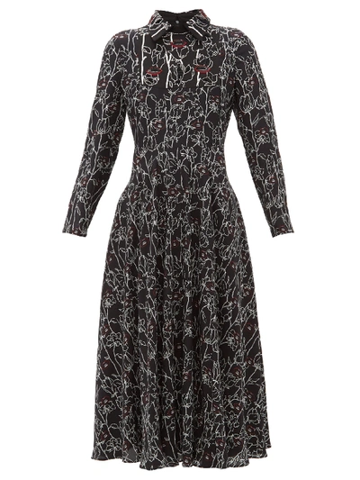 Valentino X Undercover Lip Floral-print Silk Dress In Black Print