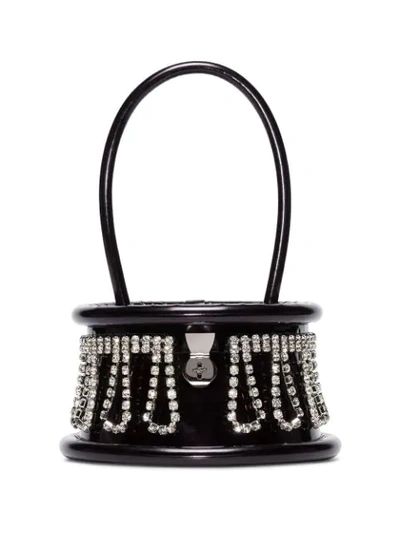 Area Top Handle Patent Leather Bag W/crystals In Black