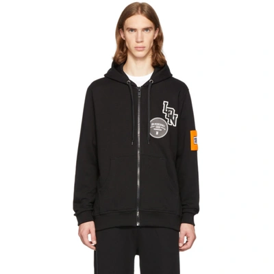 Burberry Logo Patch Zip-up Cotton Jersey Hoodie In Black