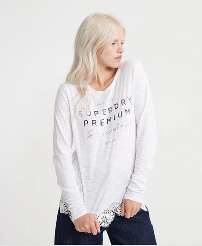 Superdry Morocco Lace Hem Graphic Top In White