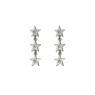 Edge Only Megastar 3 Star Drop Earrings In Silver