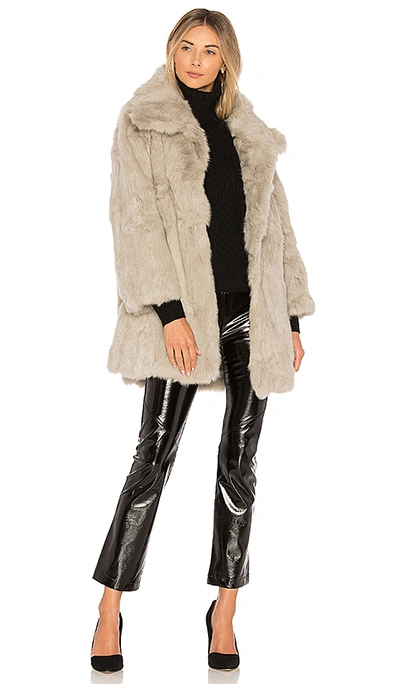 Adrienne Landau Textured Rabbit Fur Coat In Light Grey