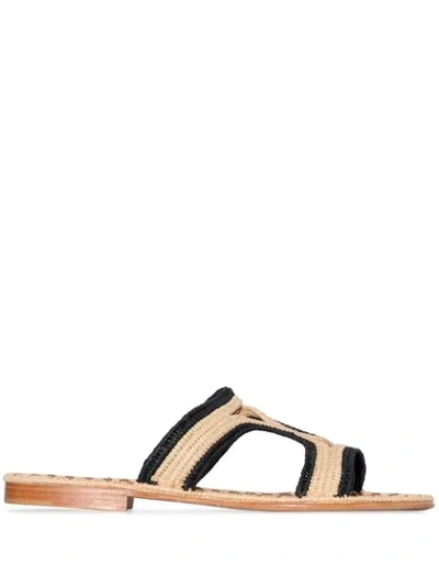Carrie Forbes Black And Neutral Moha Raffia Sandals
