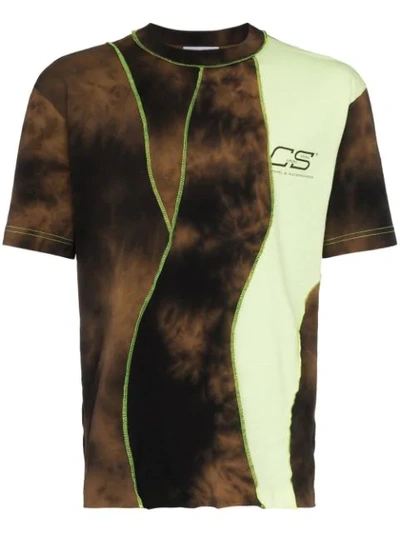 Cmmn Swdn Panelled Logo-print Tie-dyed T-shirt In Brown
