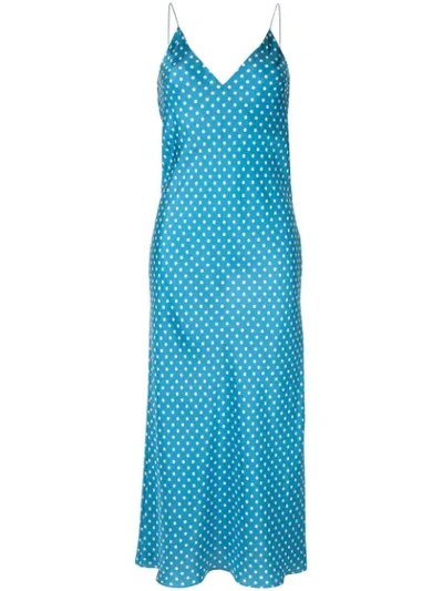 Walk Of Shame Polka Dot Silk Slip Dress In Blue