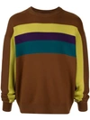 Caban Striped Panel Knit Jumper In Brown